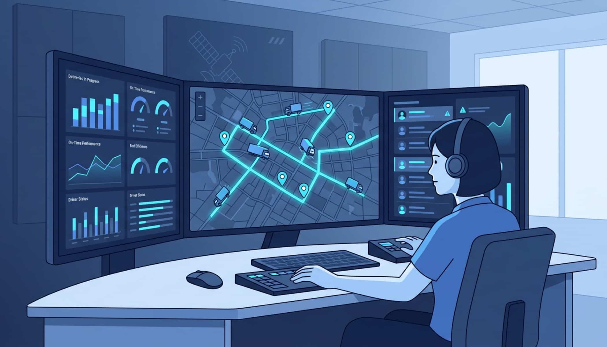 Fleet dispatching software managing driver assignments, route planning, and real-time vehicle tracking.