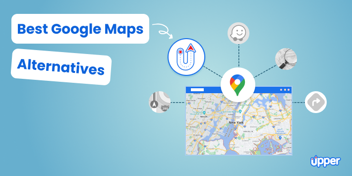 Google Maps alternative showing Upper Route Planner optimizing multi-stop routes, delivery tracking, and navigation for business operations