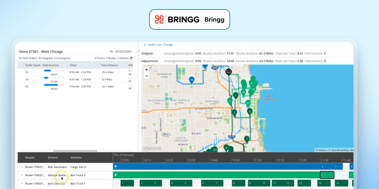 Bringg enterprise delivery management platform showing the entire route planning and optimization process 
