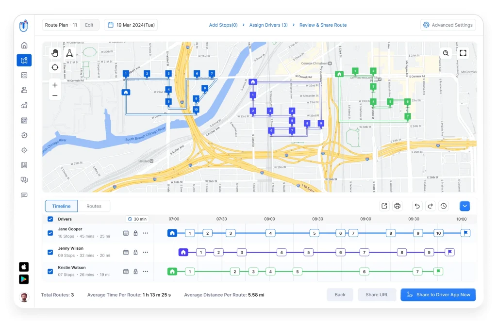 Paper route planning with route optimization software, using advanced algorithms to find the fastest, most efficient delivery routes while considering traffic, time windows, and multiple stops.