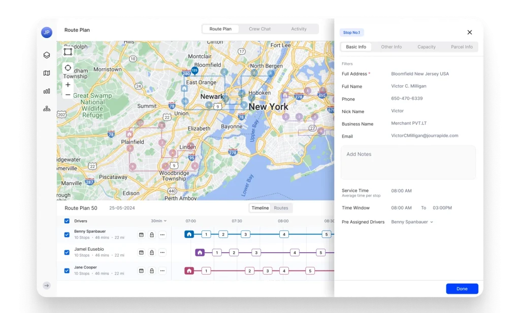 The image shows real time route adjustment feature