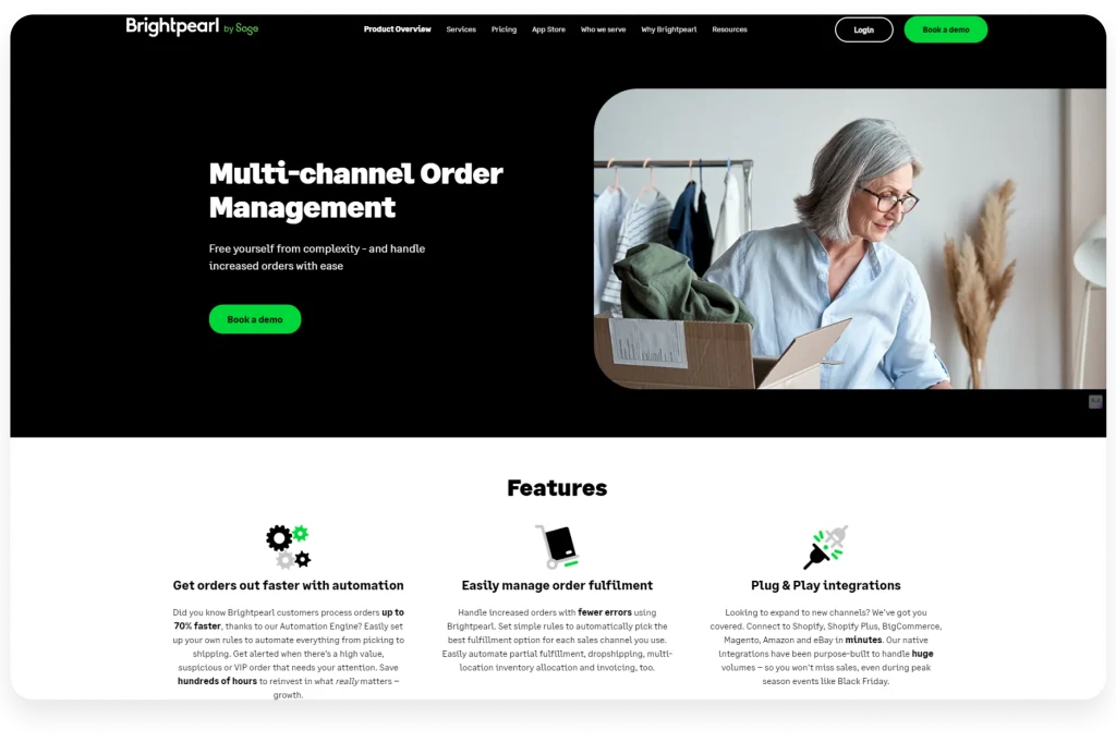 Brightpearl retail order management solution with real-time stock and sales tracking.