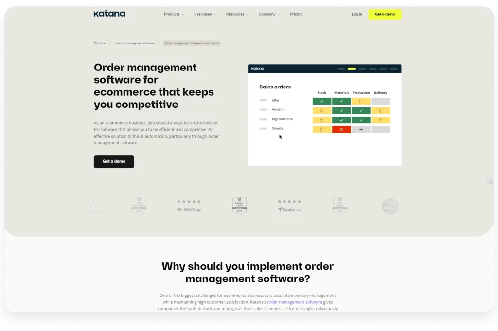 Katana cloud-based order management platform for small manufacturing businesses.