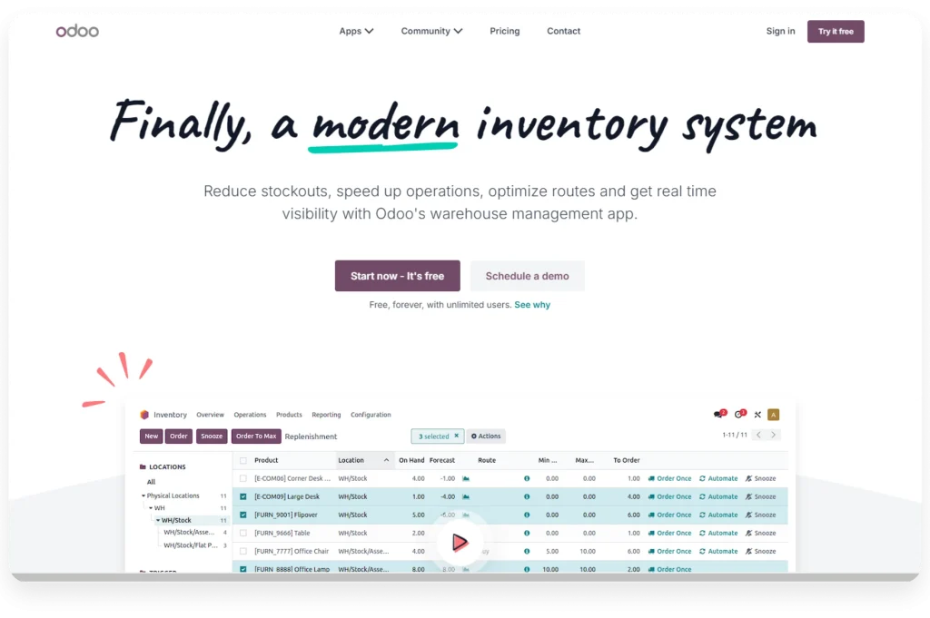 Odoo order processing software with custom modules and internal system integrations.