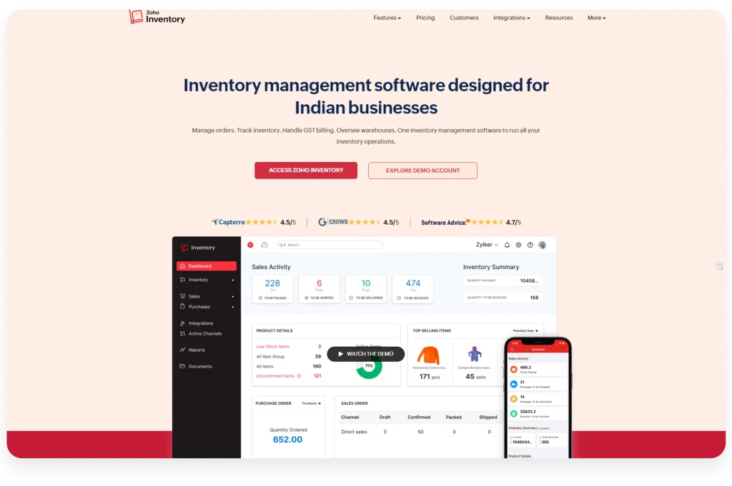 Zoho Inventory order management software for small businesses to track orders and inventory efficiently.