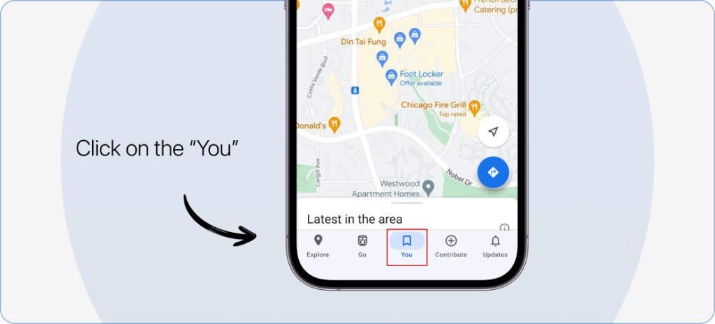 Opening the Google Maps mobile app and tapping the ‘You’ option at the bottom center to view saved pins