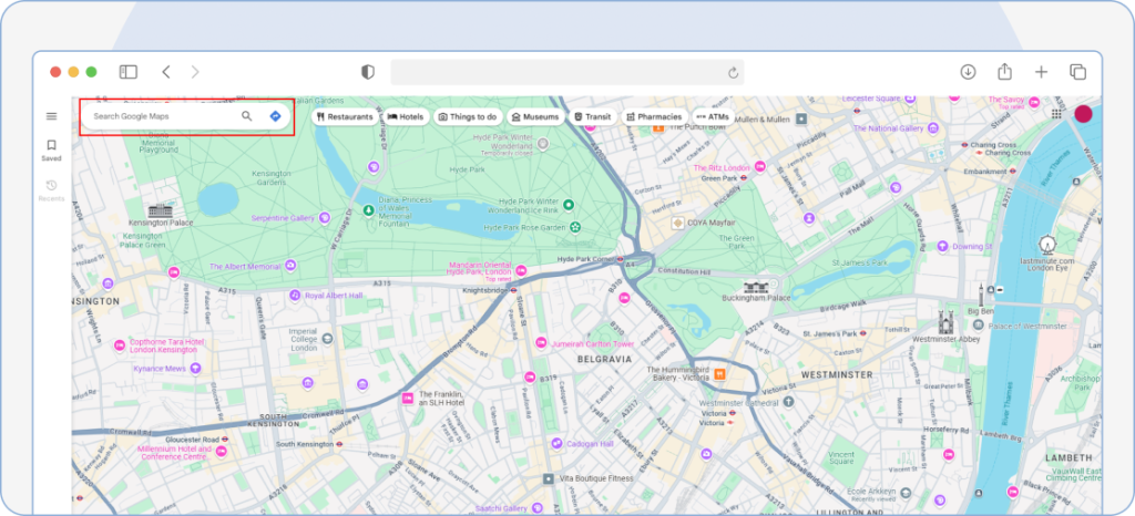 Searching for and selecting a saved location in Google Maps to edit its details