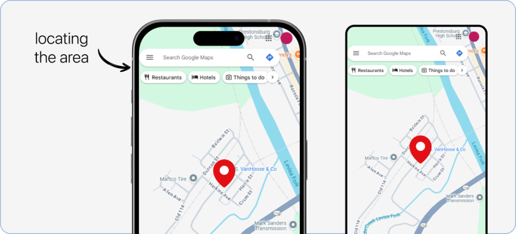 Long-pressing on a location in Google Maps until a red pin appears on the selected spot