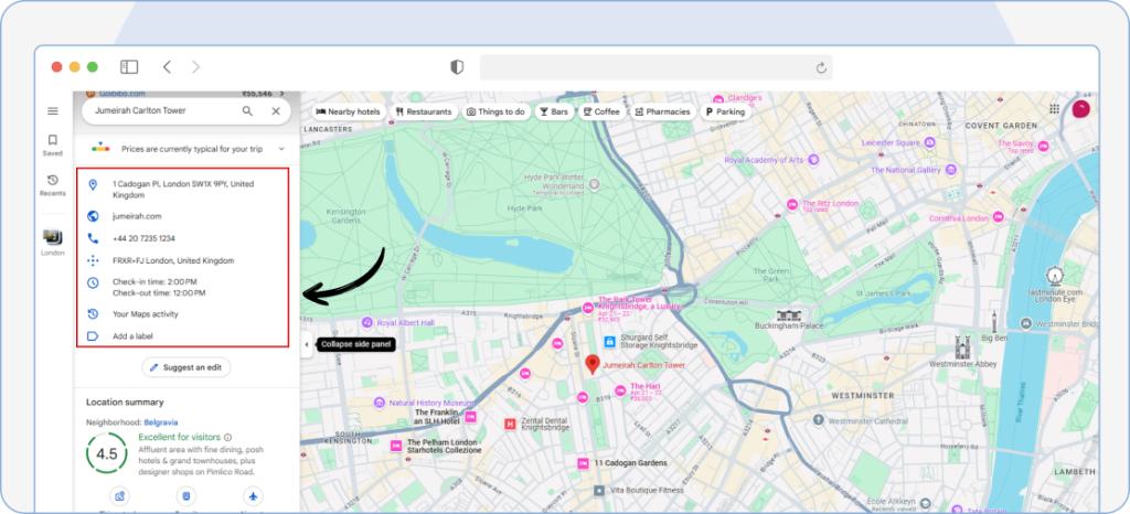 Clicking the Save option in Google Maps on desktop to store the pinned location under a selected list
