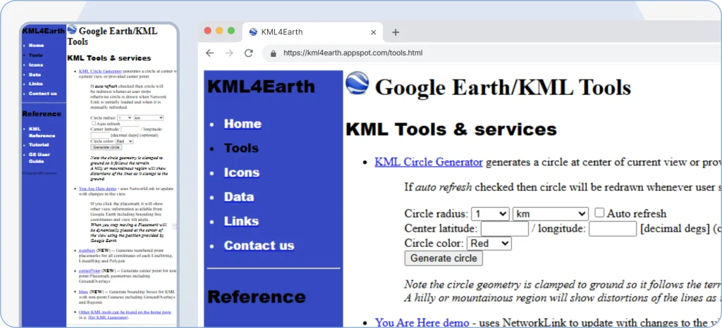 Selecting the radius distance unit in a third-party mapping tool, with options for kilometers, miles, meters, feet, and nautical miles