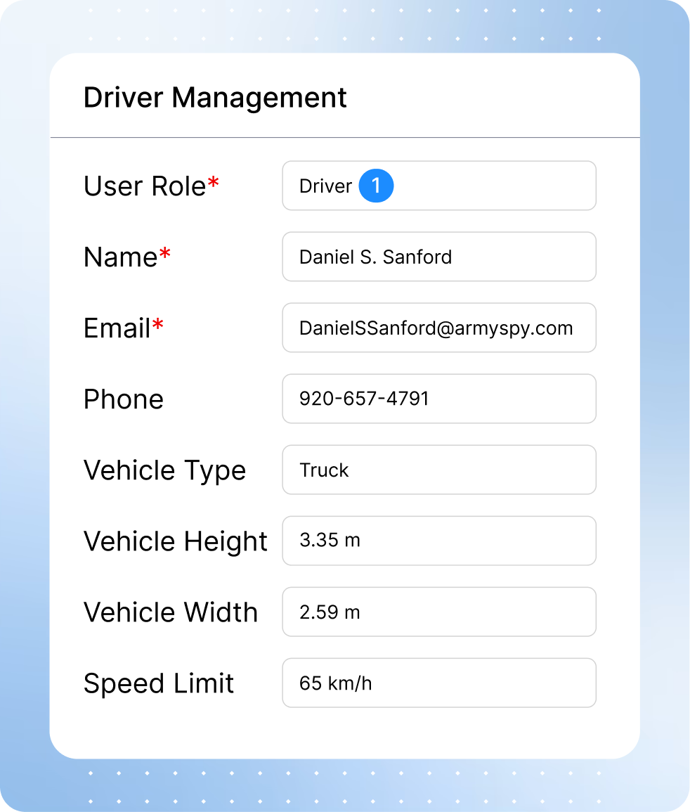 Driver Management dashboard showing driver details, ratings, availability status, and performance metrics