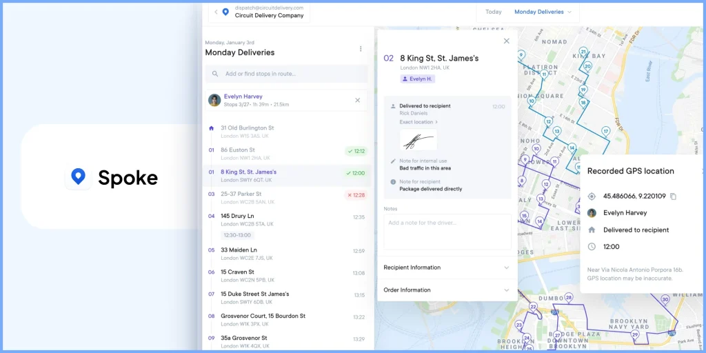 Spoke/Circuit route optimization software for last-mile delivery drivers