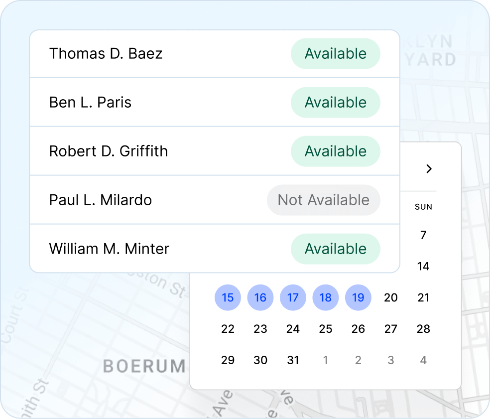 Driver management software showing driver schedules, availability, shifts, time off, and capacity planning for daily coverage