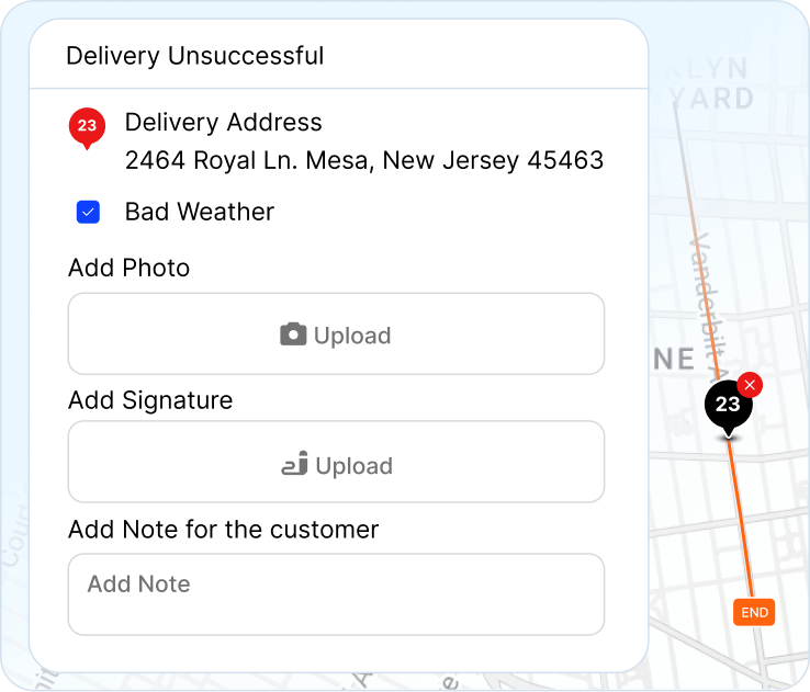 Electronic Proof of Delivery software capturing failed delivery attempts with exception reasons, photos, notes, and a complete audit trail