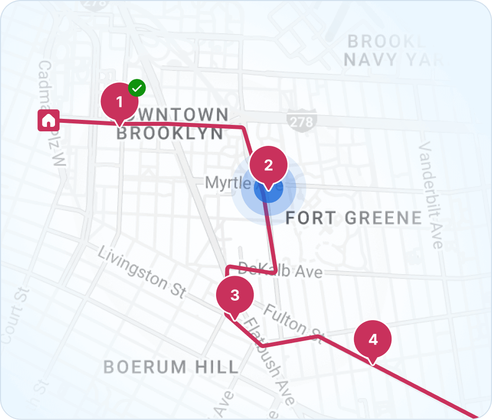 Driver tracking software displaying live driver locations, route progress, and GPS history on a real-time map