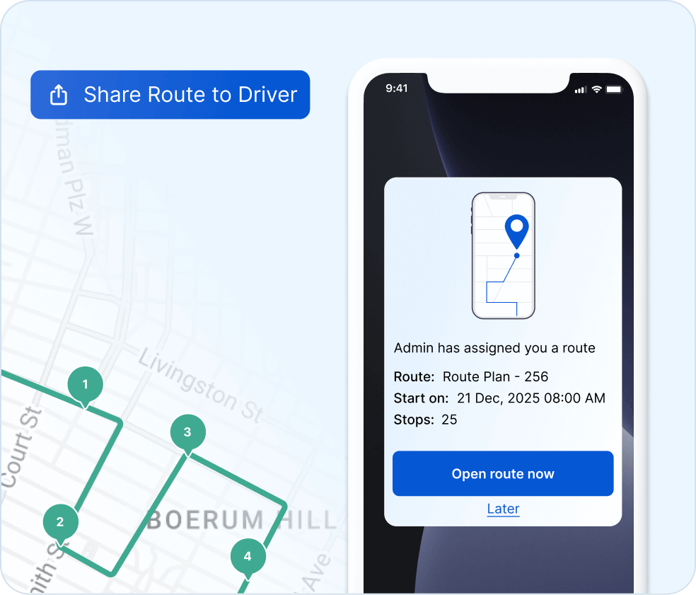Driver dispatch software sending routes, updates, and alerts instantly to drivers’ mobile phones