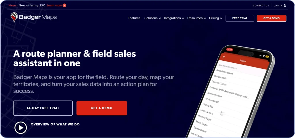 Route4Me alternatives comparison featuring Badger Maps as a sales route planning and territory management tool