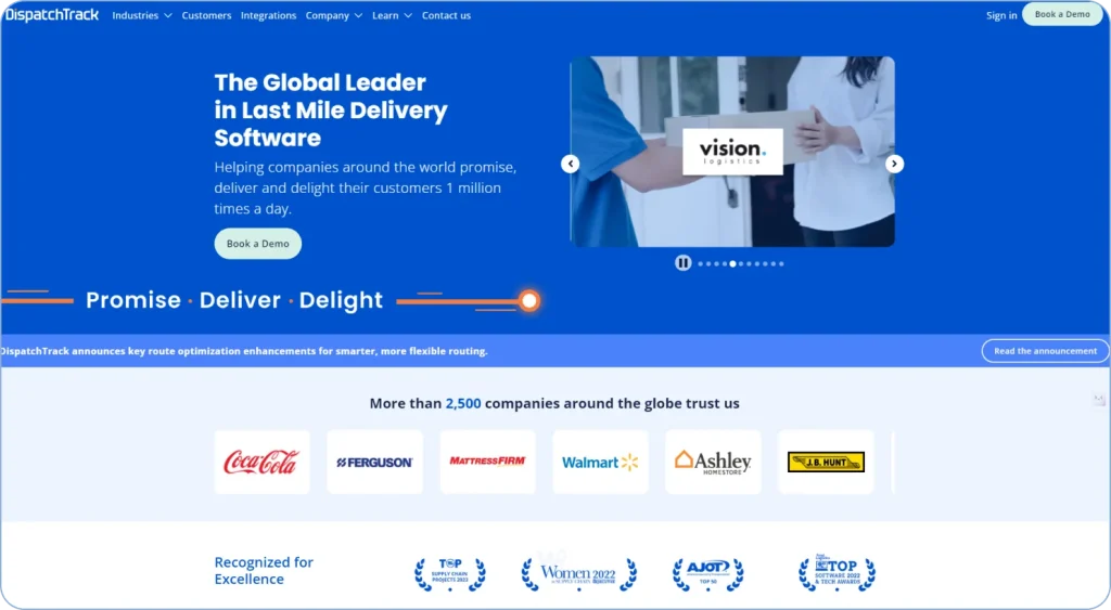 eLogii alternatives comparison featuring DispatchTrack as a delivery management and route optimization platform for logistics and transportation teams