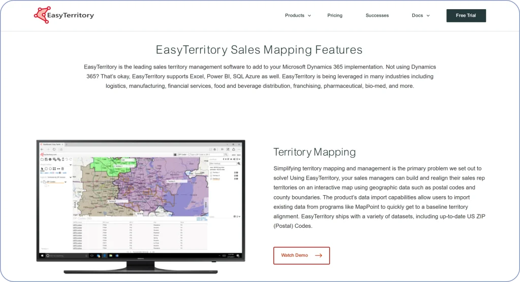 Microsoft MapPoint alternatives comparison featuring EasyTerritory as a territory mapping and sales planning platform