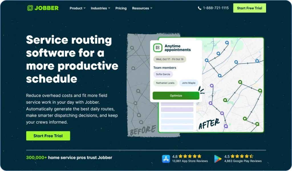 eLogii alternatives comparison featuring Jobber as a field service management platform with scheduling, dispatch, and route planning capabilities