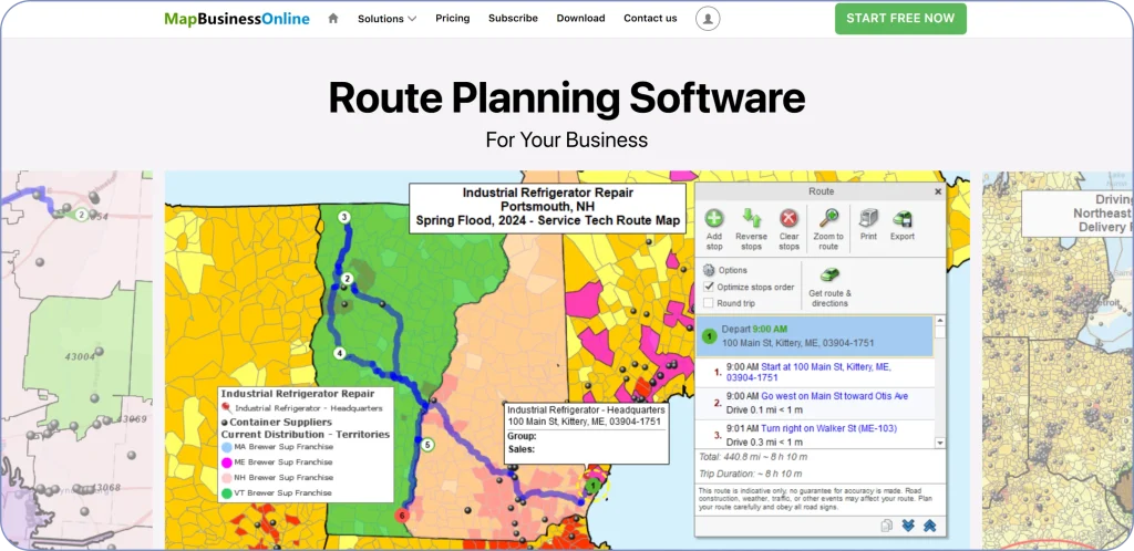 Microsoft MapPoint alternatives comparison featuring MapBusinessOnline as a business mapping and territory management solution
