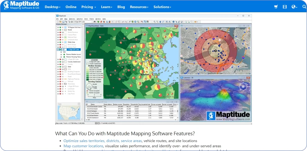 Microsoft MapPoint alternatives comparison featuring Maptitude as a geographic mapping and business intelligence software
