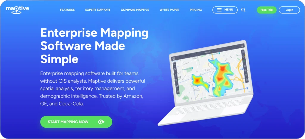 Microsoft MapPoint alternatives comparison featuring Maptive as a custom mapping and data visualization platform
