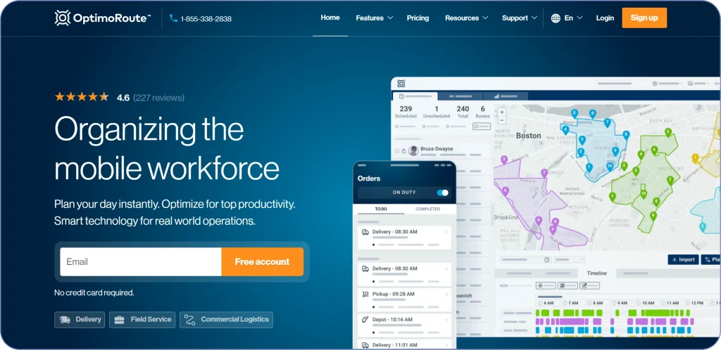 Routific alternatives comparison featuring OptimoRoute as a route optimization and scheduling platform for field service and logistics