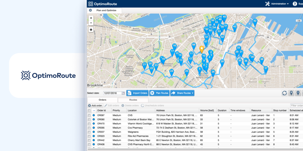 OptimoRoute route optimization software with real-time scheduling and tracking