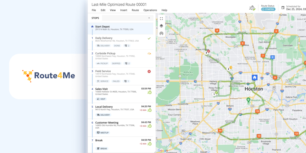 Route4Me route optimization software showing optimized delivery routes