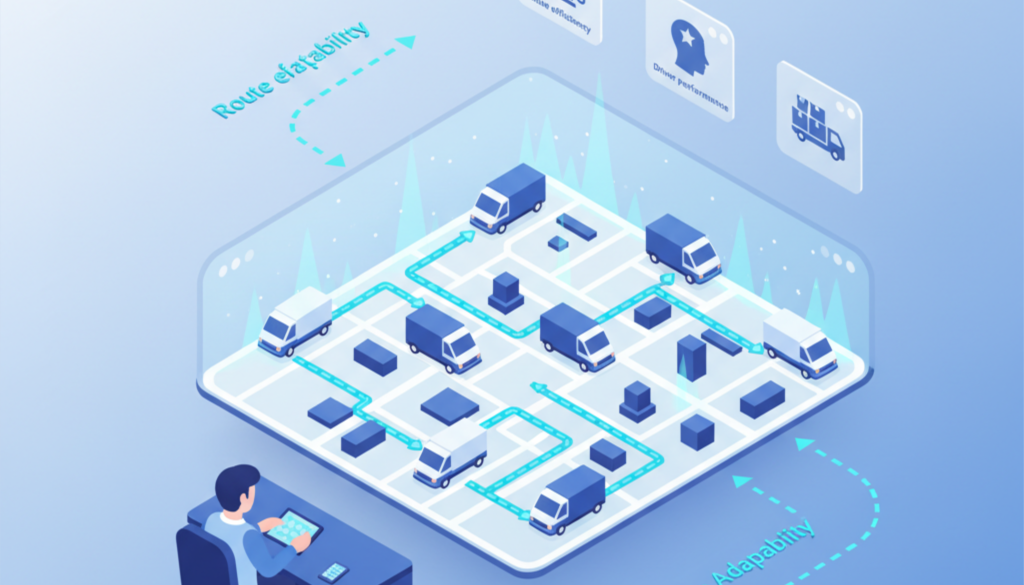Core areas of fleet optimization including route optimization, driver behavior monitoring, fuel cost control, and live tracking visibility.