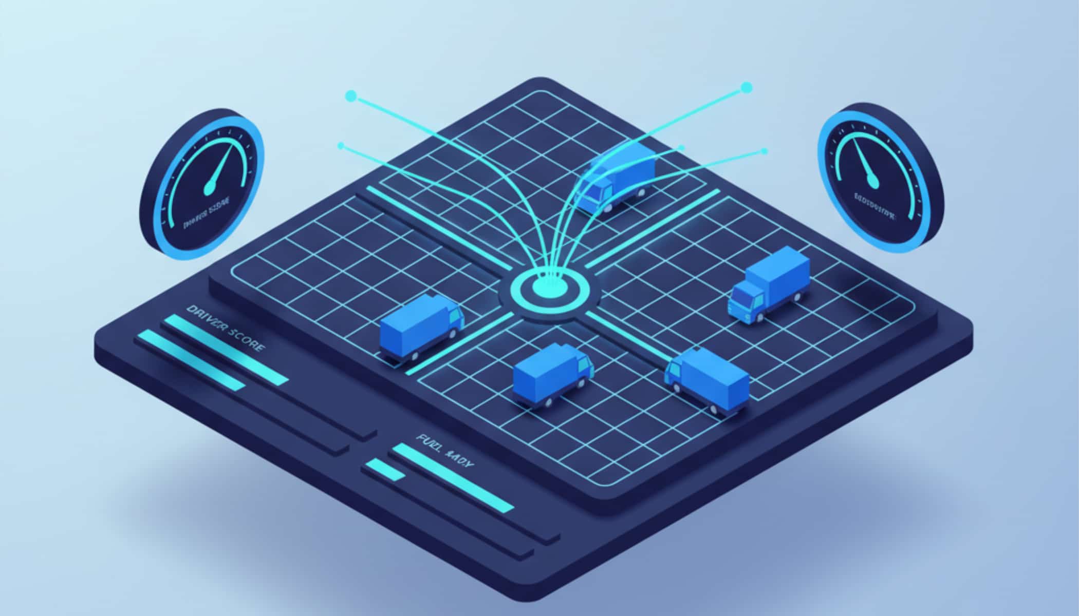 Driver scoring system analyzing telematics data like speeding, harsh acceleration, and braking to improve fleet safety.