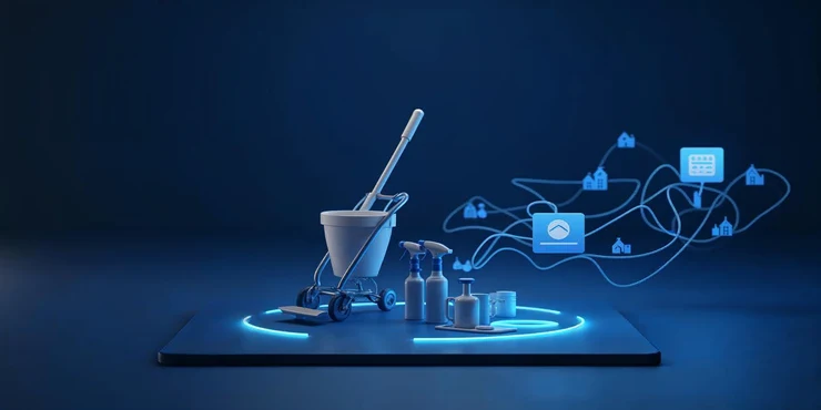 Scheduling and route optimization software for housekeeping services showing optimized cleaning routes, staff scheduling, and efficient daily operations