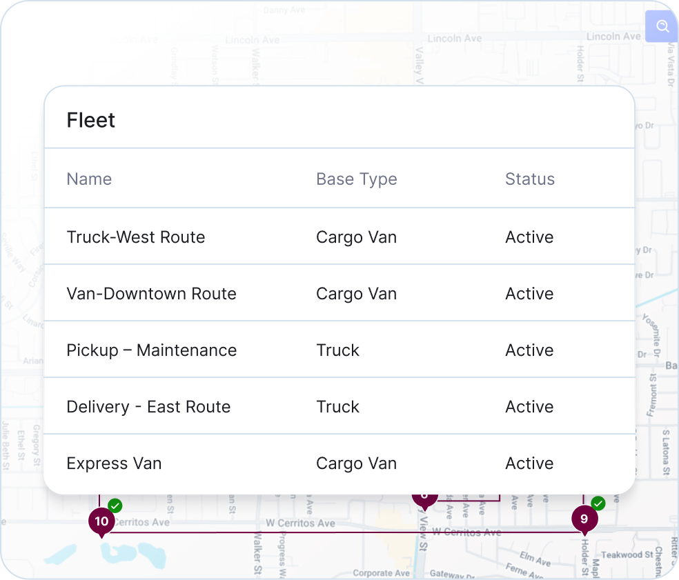 Fleet dashboard providing instant visibility into vehicle status, performance metrics, and fleet operations in real time.