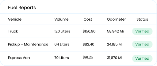 Fleet reporting and analytics dashboard showing performance metrics, costs, and operational insights.