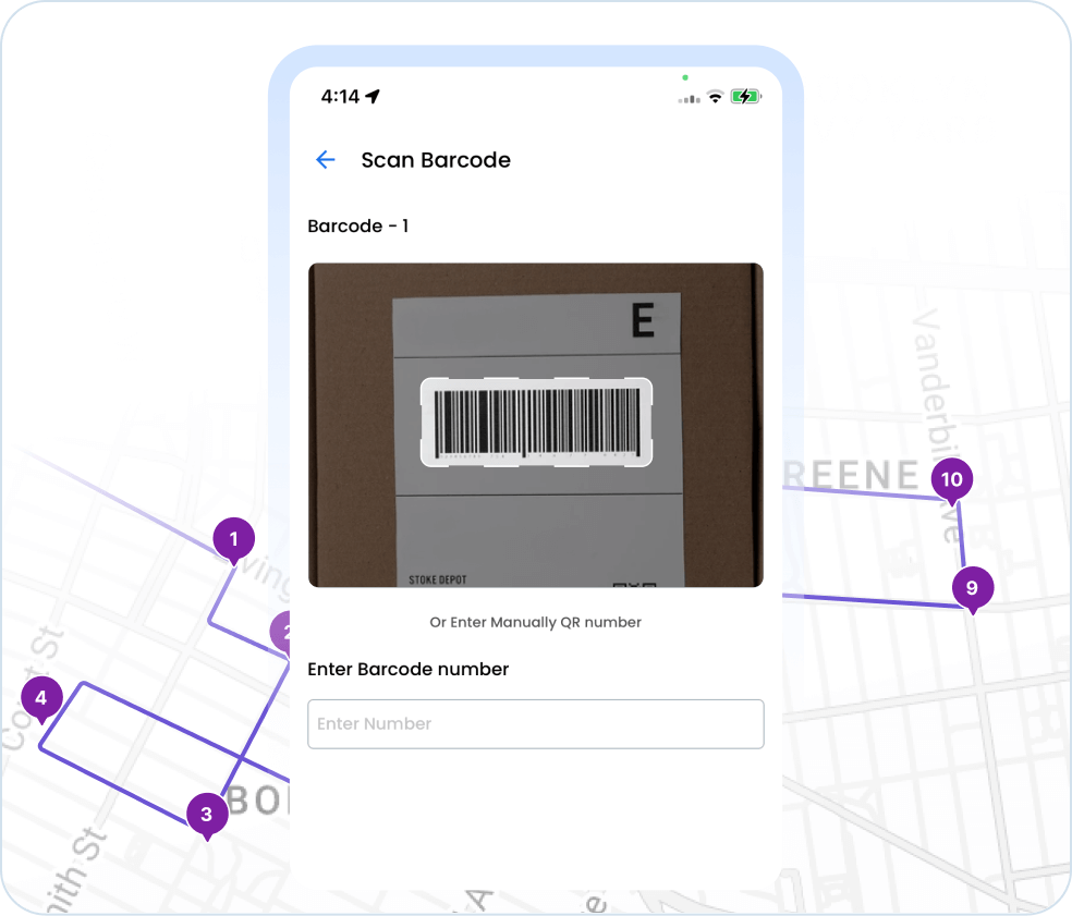 Barcode scanner app matching scanned package to assigned delivery address and flagging errors before handoff.