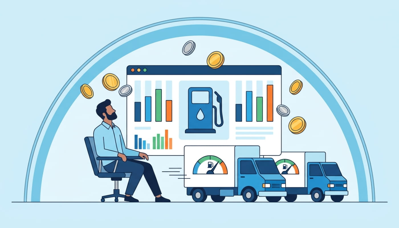 Fleet fuel management showing delivery trucks and cost analytics related to fleet operations