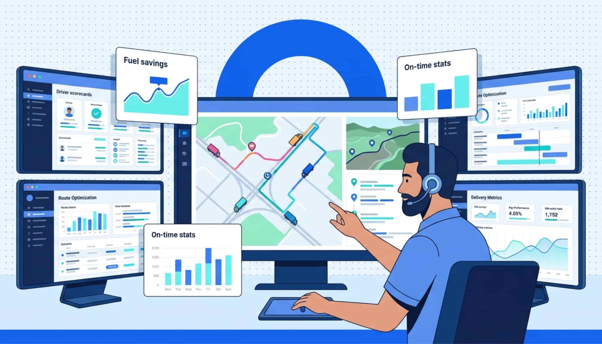 Fleet management system benefits such as better route planning, reduced fuel costs, enhanced driver safety, and operational visibility.