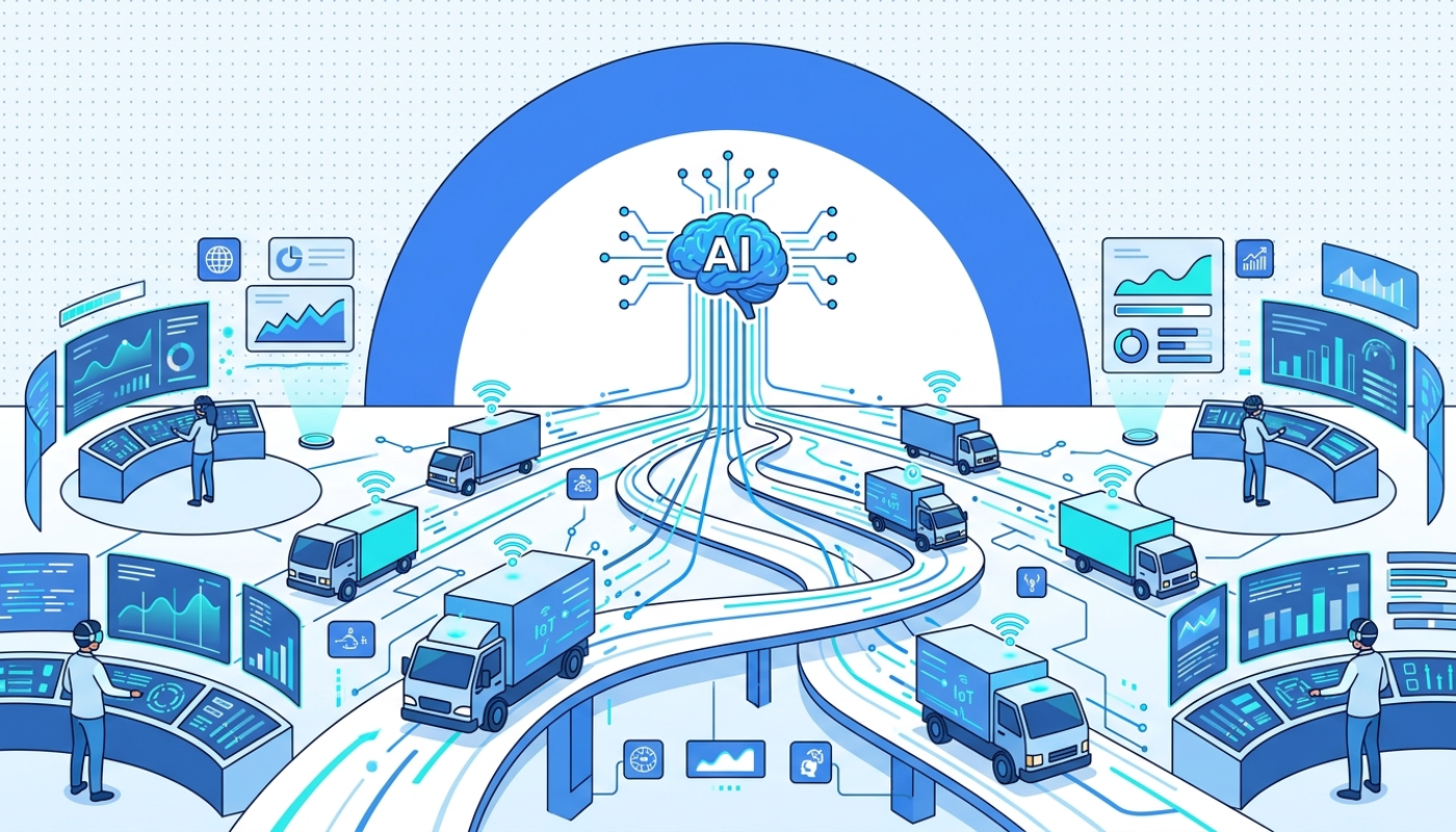 Fleet management trends showing AI and IoT connected vehicles with predictive analytics