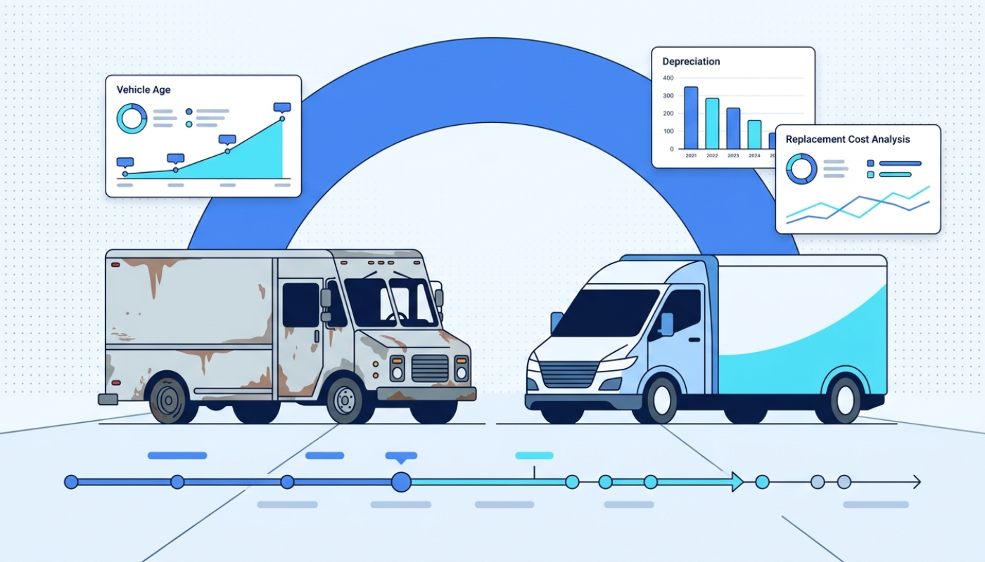 Fleet replacement strategy comparing aging vehicle with new replacement truck