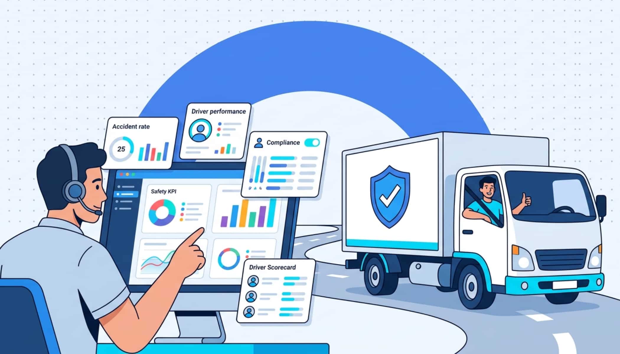 Fleet safety management software improving driver safety, reducing accidents, and ensuring compliance with safety standards.