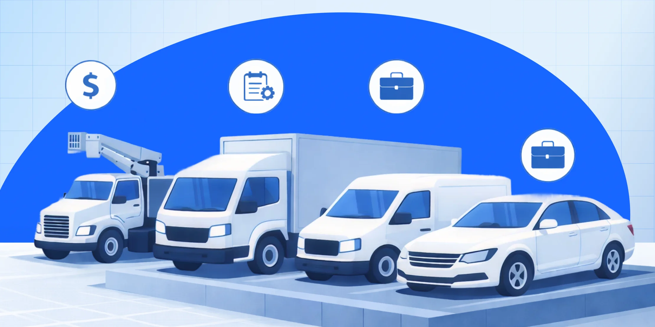 Fleet vehicles managed with fleet management software for tracking, routing, and driver monitoring.