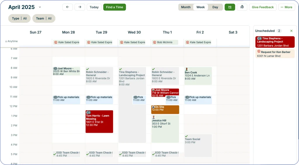 Jobber dispatching software for scheduling jobs and managing field service teams.