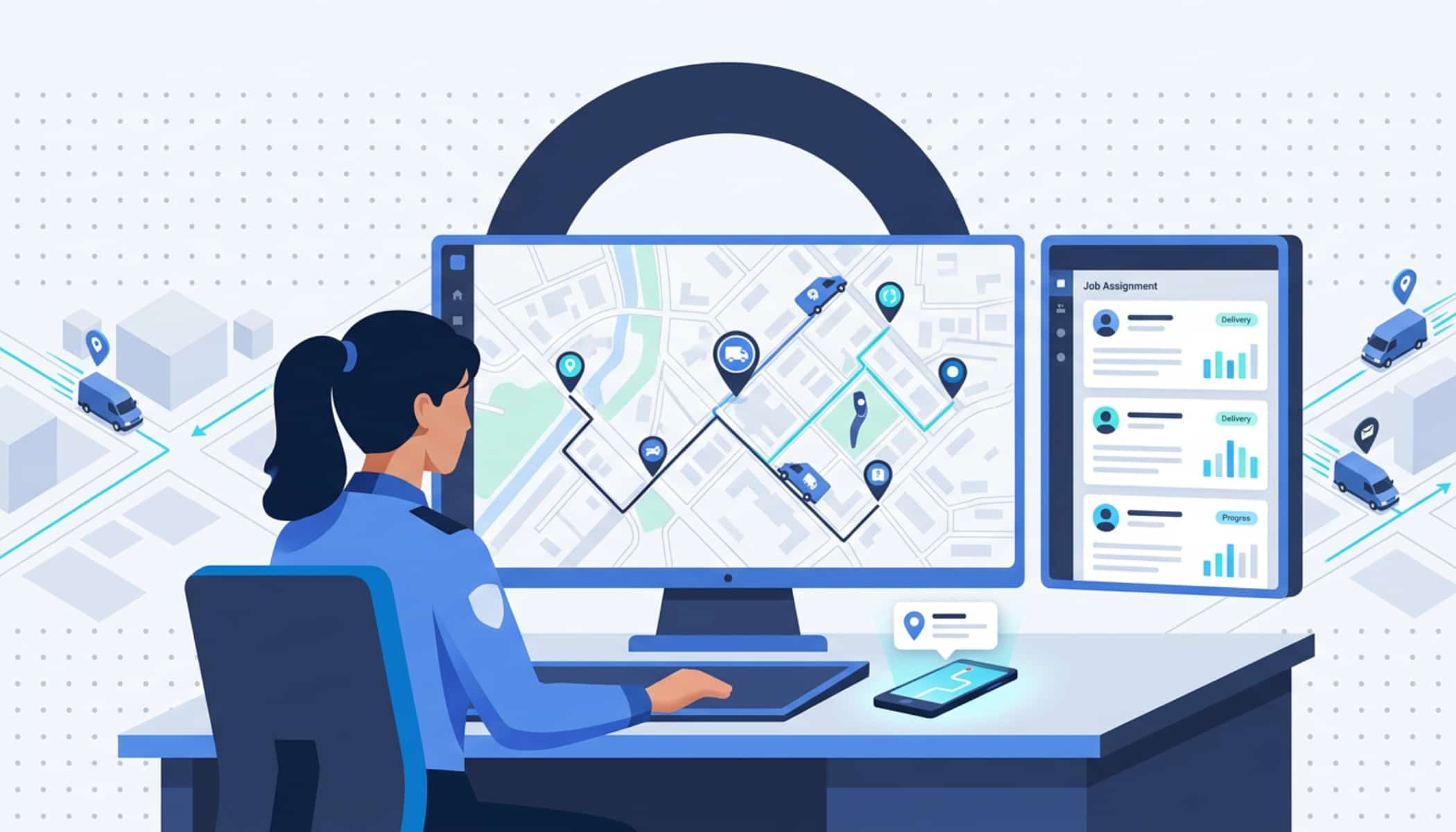 Real-time dispatching system enabling instant job assignment, live driver tracking, and dynamic route updates.