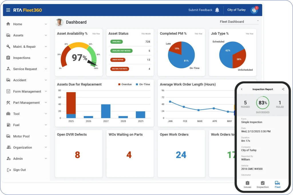 RTA fleet management software for vehicle maintenance, asset tracking, and fleet analytics.