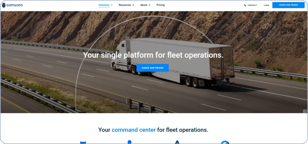 Samsara fleet management platform offering GPS tracking, telematics, and fleet analytics.