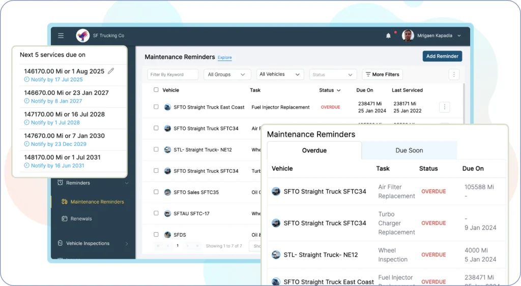 Simply Fleet fleet maintenance and management software for tracking vehicles and service schedules.