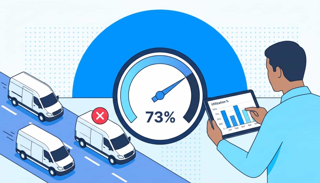 Vehicle utilization in fleet management measuring how effectively vehicles are used over time.