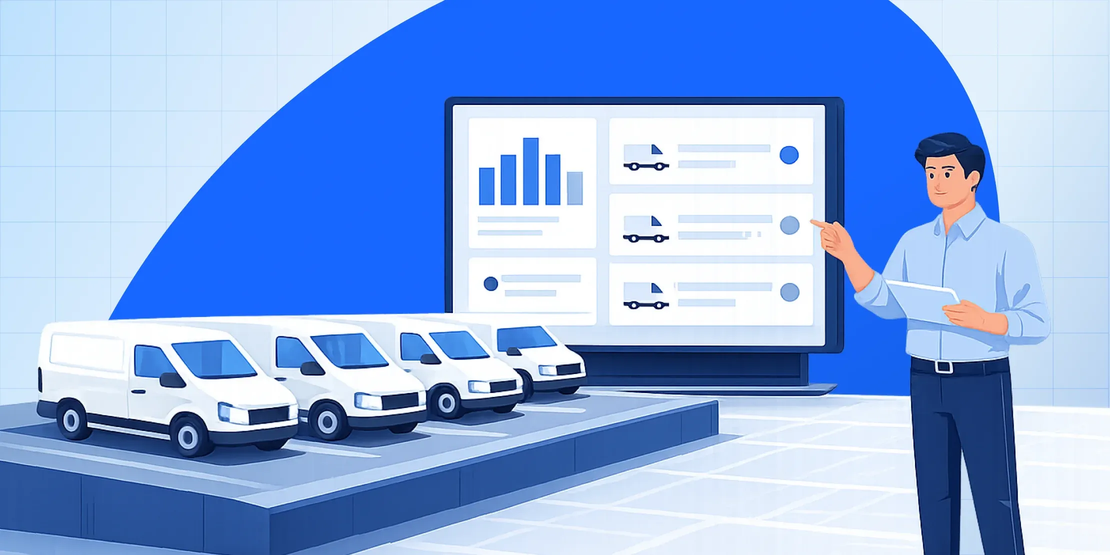 Fleet management software dashboard showing GPS tracking, route optimization, driver monitoring, and fuel management.