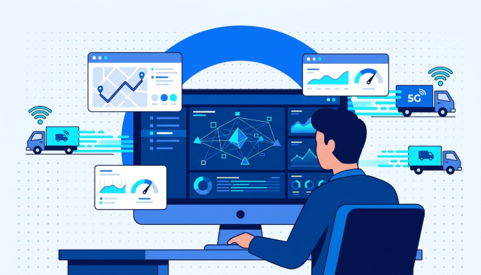 5G fleet management using high-speed connectivity for real-time tracking, instant data sharing, and improved fleet efficiency.
